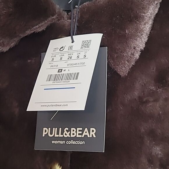NWT ASOS Pull&Bear faux fur jacket with poppers in chocolate Size Small - Picture 8 of 10